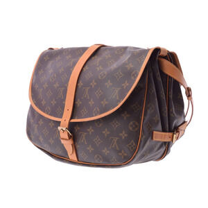 Louis Vuitton Leather Bag Monogram Brown Shoulder Saumur